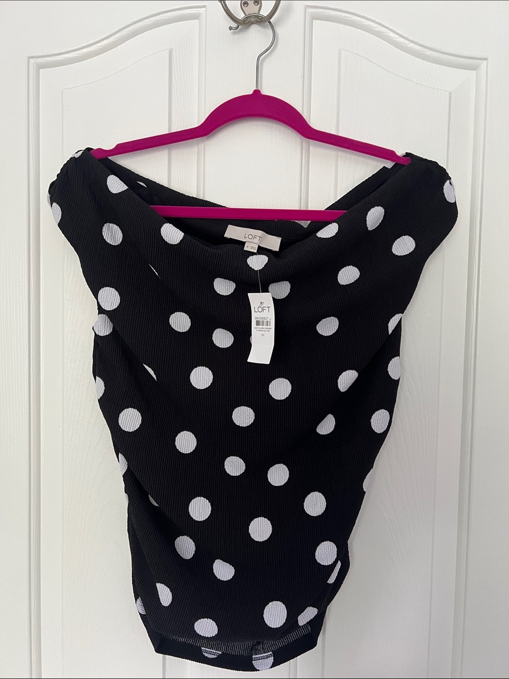 LOFT Black and White Polka Dot Cowl Neck Top